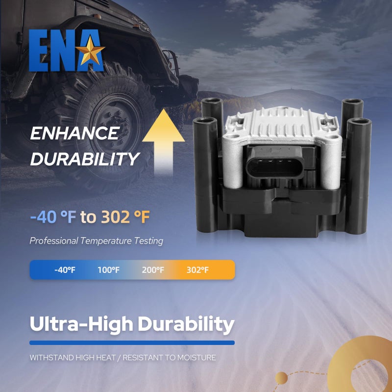 ENA Ignition Coil Pack 2.0 Compatible with VW 1998 1999 2000 2001 Beetle Golf, 1999 2000 2001 2011 2012 2013 2014 2015 Jetta S Base L4 2.0L Replacement for 032905106E C1319 UF277 - Image 5